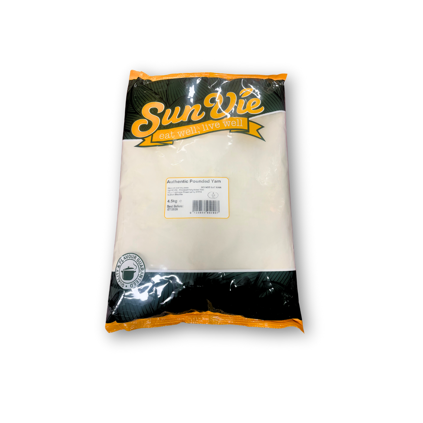 SunVie Yam Flour – Smooth, authentic yam flour in retail or bulk packs, ideal for amala and traditional soups on a white background