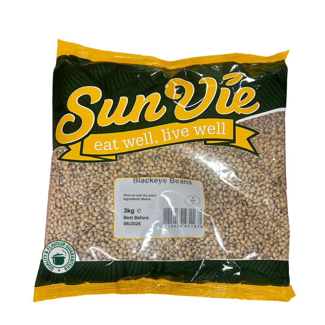 Bag of Sun Vie blackeye beans on a white background