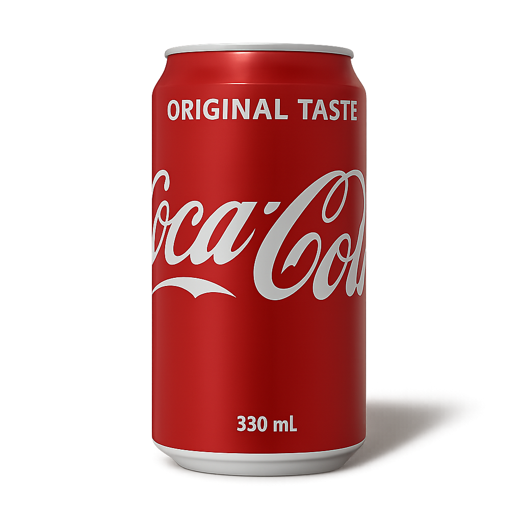 Red Coca-Cola can with white text on a white background