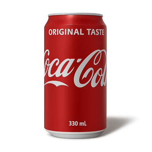 Red Coca-Cola can with white text on a white background