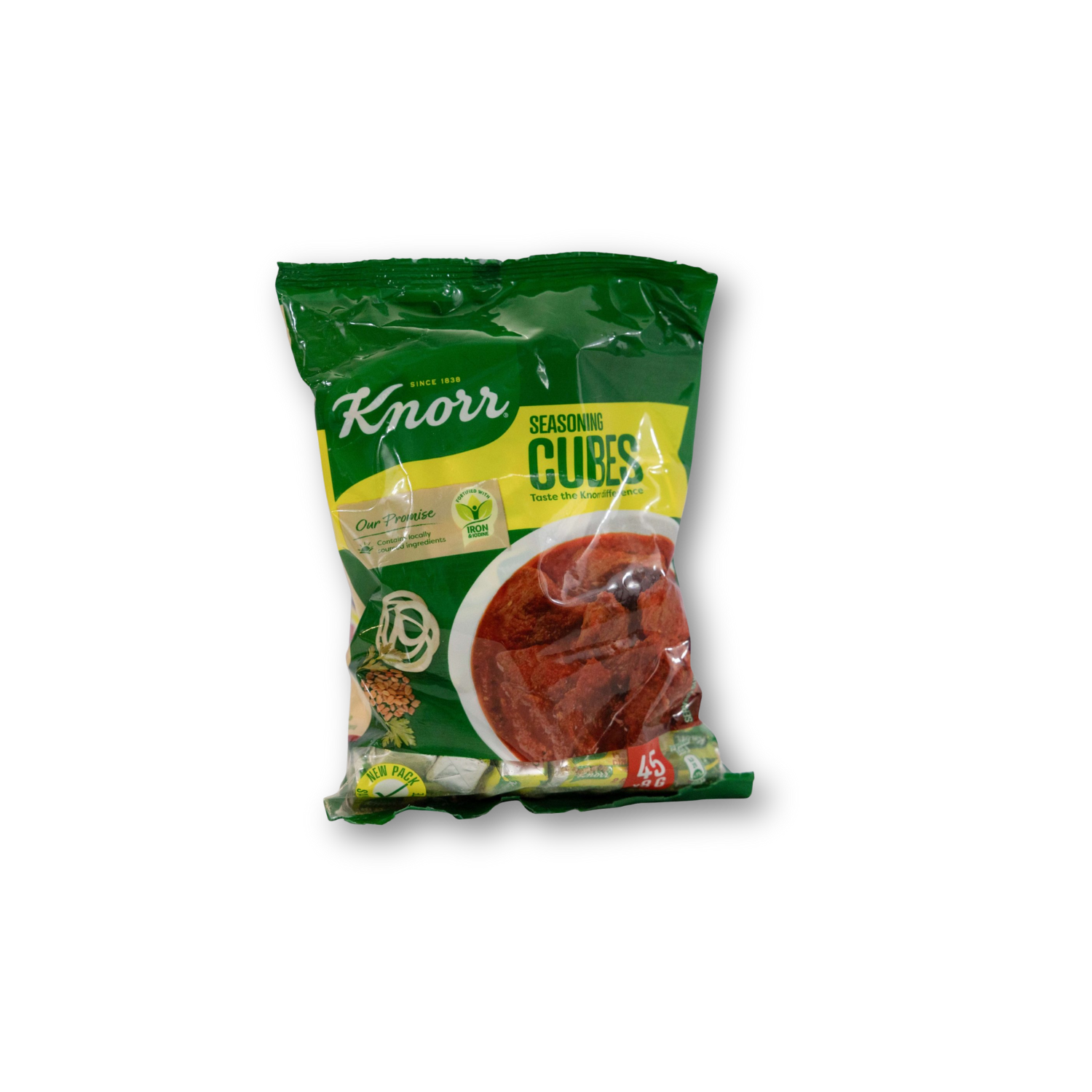 Knorr seasoning cubes packaging on a white background Knorr Beef Cubes – Solid seasoning cubes made with beef extract, salt & spices, 17 packs × 45 cubes × 8g, packed in Ireland