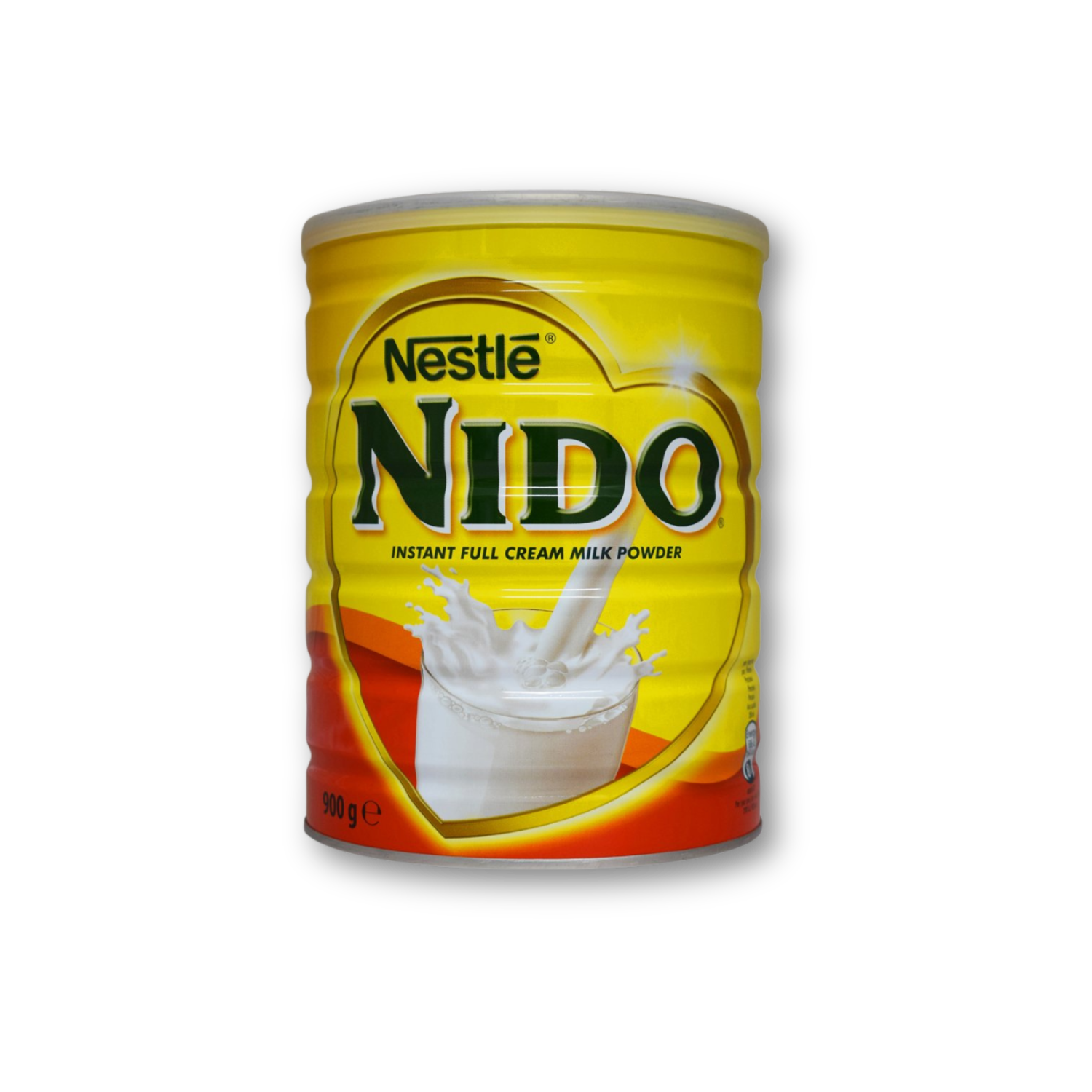 Nestle Nido instant full cream milk powder can on a white background 
Nestlé Nido 900g – Instant whole milk powder with added vitamins & minerals, packed in Ireland