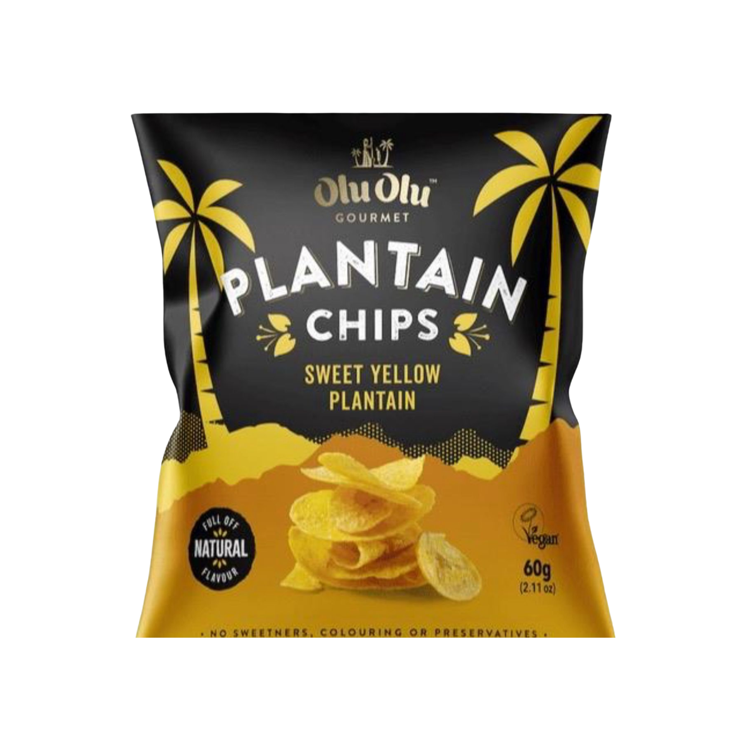 Olu-Olu Plantain Chips – 60g retail pack of thinly sliced, lightly salted fried plantain snack from Ireland