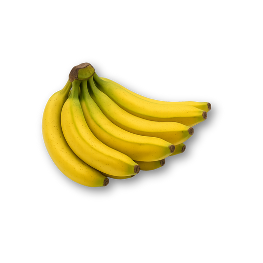 Bunch of yellow bananas on a white background Fresh Plantain – 20kg bulk carton of whole cooking bananas (green or ripe), harvested & packed in Ireland