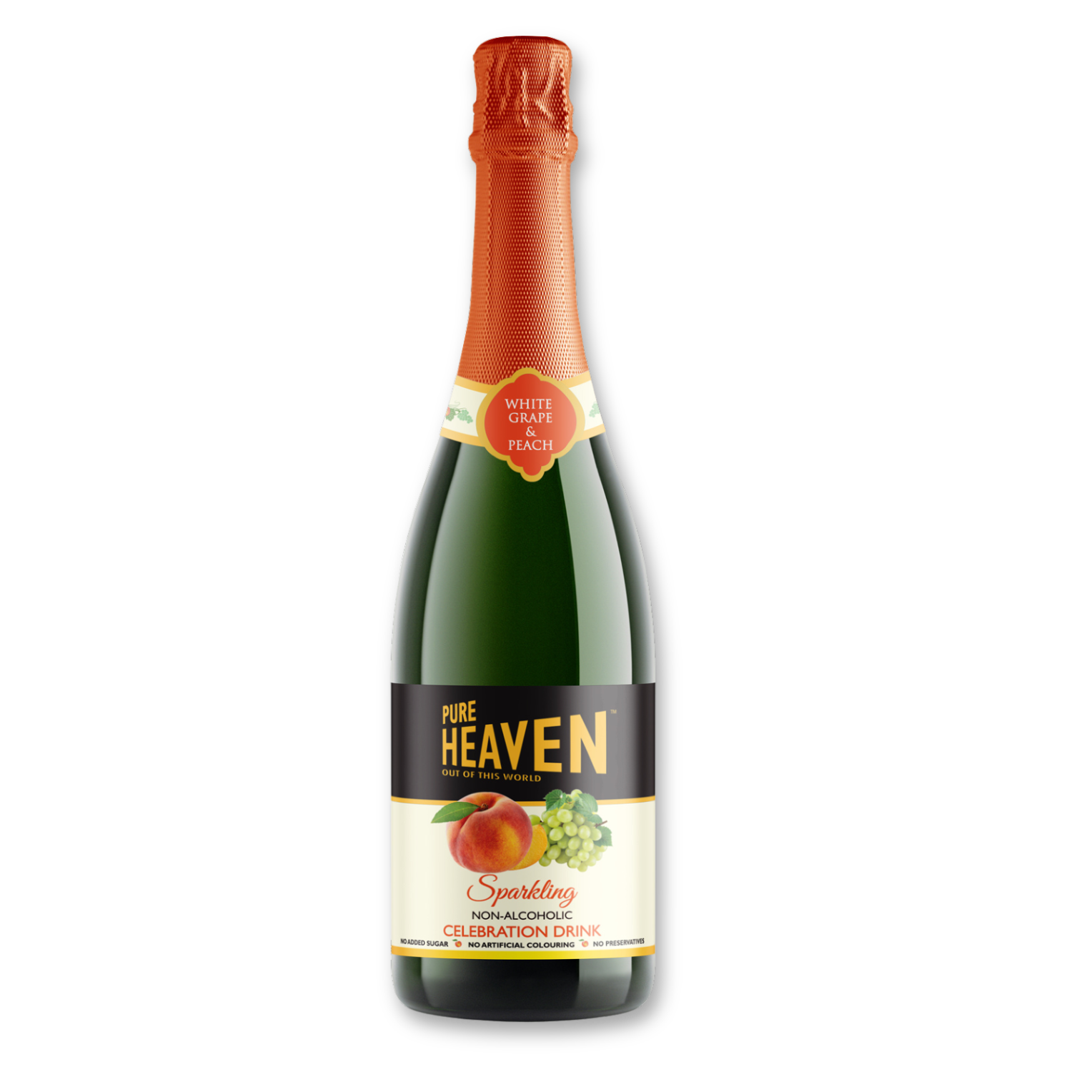 Non-Alcoholic Sparkling White Grape & Peach – 750ml glass bottle, fruity blend from the UK