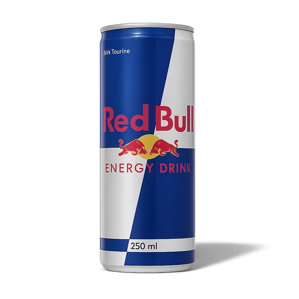 Red Bull energy drink can on a white background