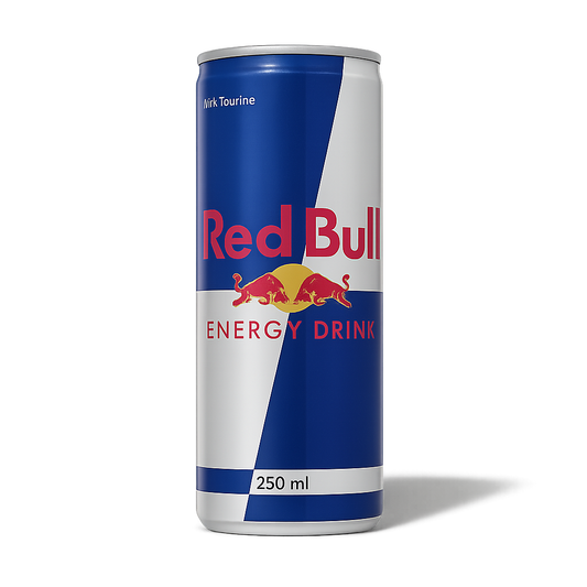 Red Bull energy drink can on a white background