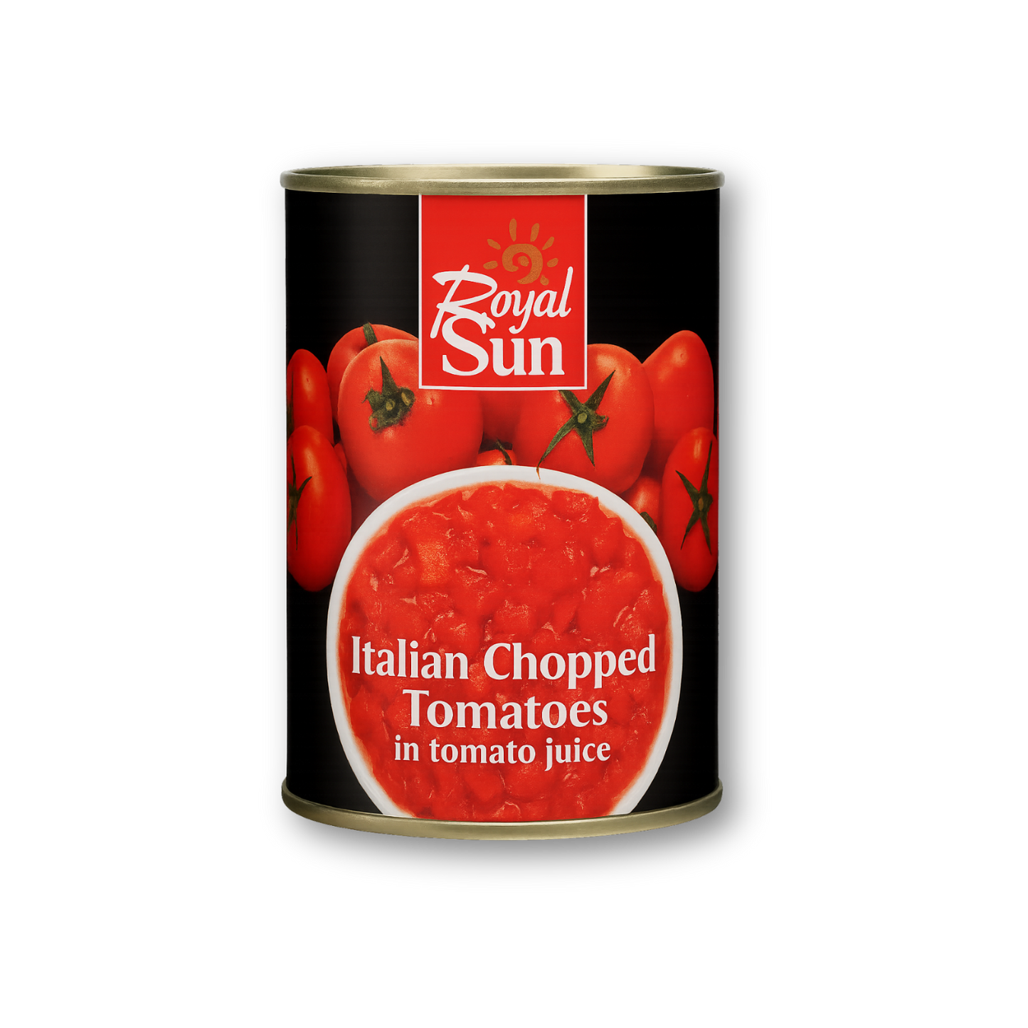 Can of Royal Sun Italian Chopped Tomatoes on a white background