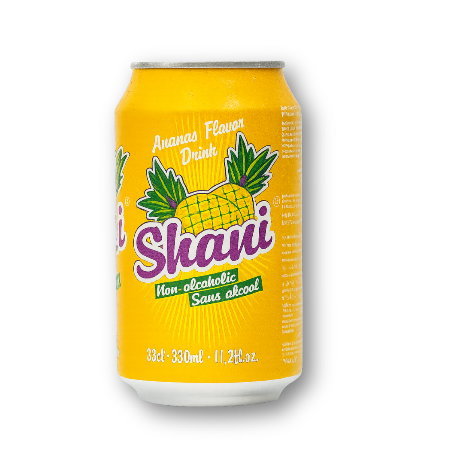 Shani pineapple-flavored drink can on a white background