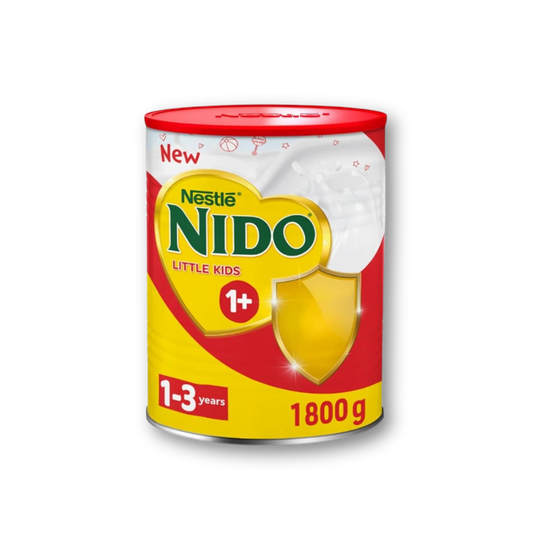 Nestle Nido Little Kids 1+ milk powder can on a white background Nestlé Nido 1800g – Instant whole milk powder with added vitamins & minerals, spray-dried & packed for freshness