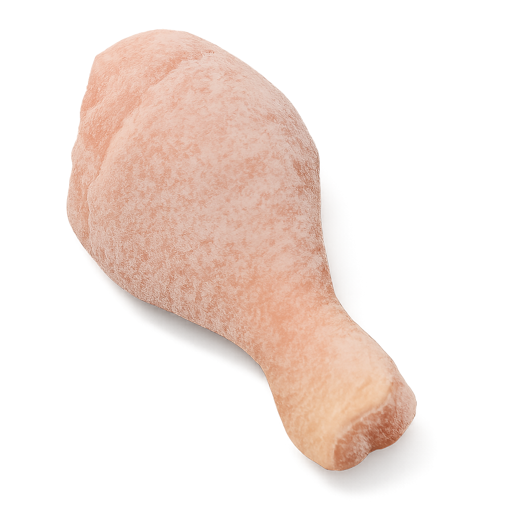 Frozen Chicken Drumsticks – Juicy dark meat, frozen & packed in Northern Ireland for frying, roasting & grilling Raw chicken drumstick on a white background